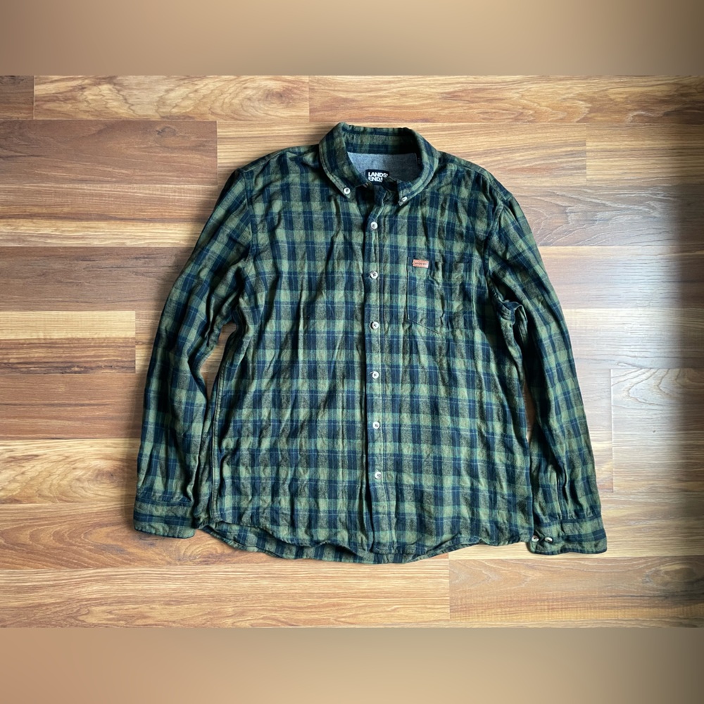 Land's End Men's Plaid Flannel 100% Cotton | mens L
